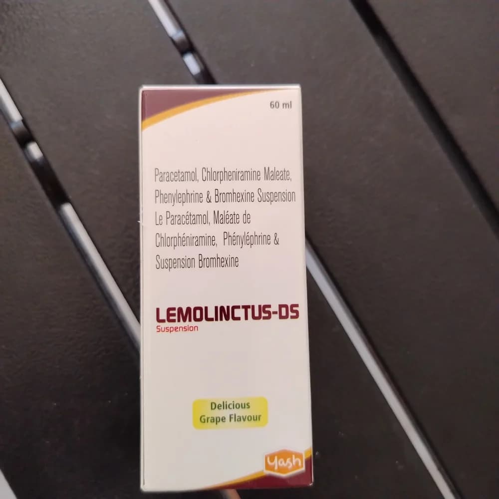 Lemolinctus-DS Per 5 mL: Paracetamol 250 mg, Phenylephrine HCl 2.5 mg, Chlorpheniramine maleate 1.25 mg, Bromhexine HCl 4 mg (60 mL)