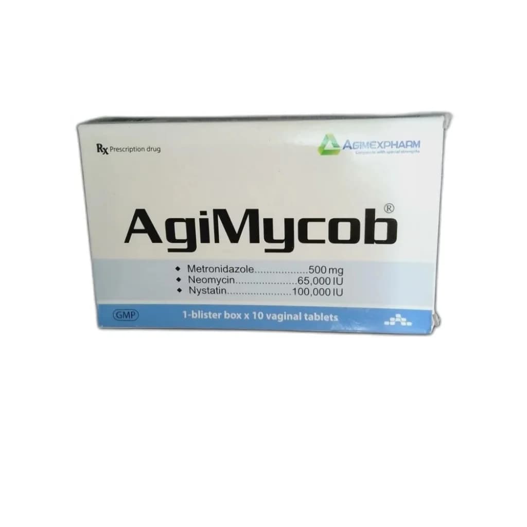AgiMyCob Metronidazole 500 mg + neomycin 65,000 IU + nystatin 100,000 IU per vaginal tablet