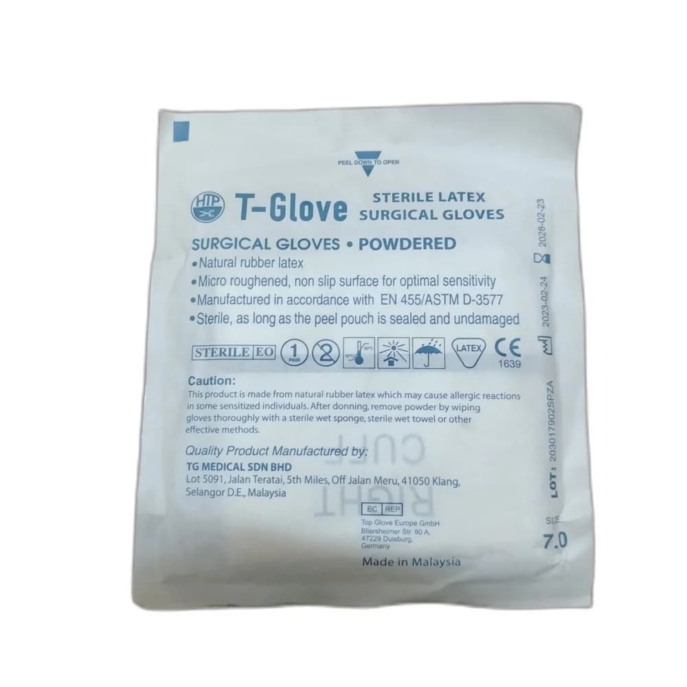 T-Glove Sterile Latex Surgical Gloves Size 7.0, 1 pair