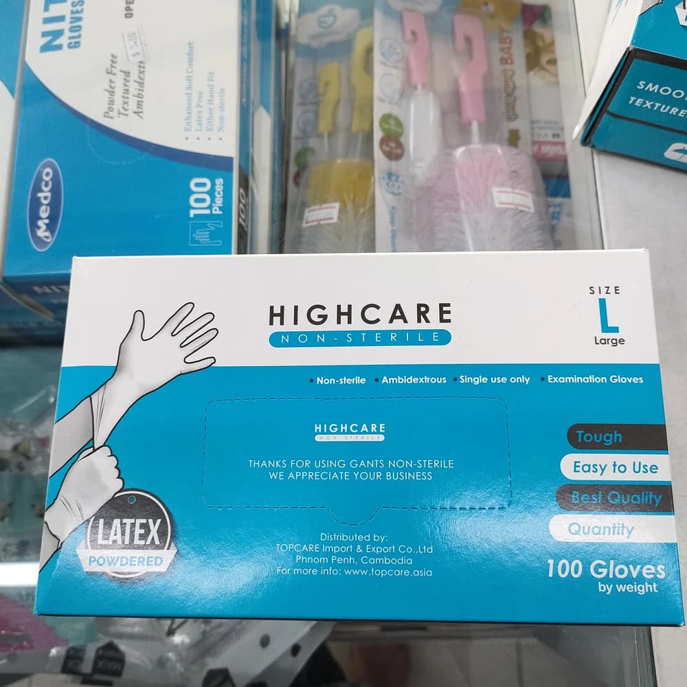Highcare Non-Sterile Latex Powdered Examination Gloves size L Not available