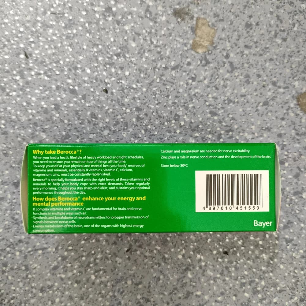 Berocca Orange High dose of B-group vitamins with vitamin C, calcium, magnesium, and zinc per effervescent tablet