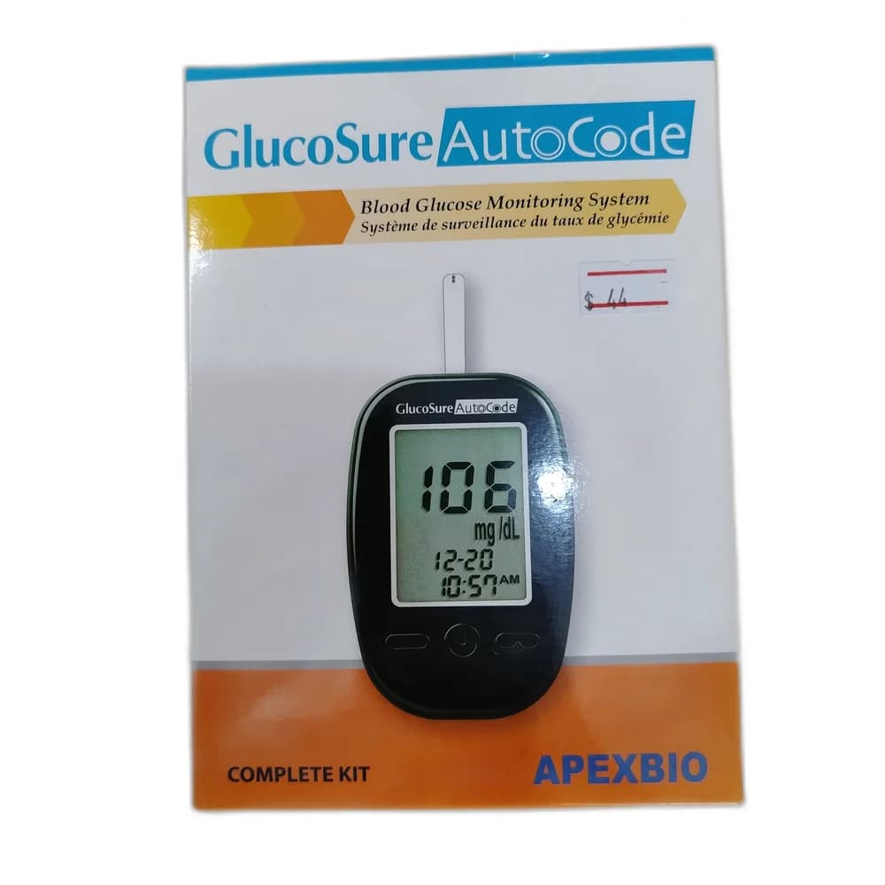 GlucoSure AutoCode Blood Glucose Monitoring System Complete kit: meter, lancing device, 10 test strips, 10 lancets; 6-second result, 0.8 μL sample