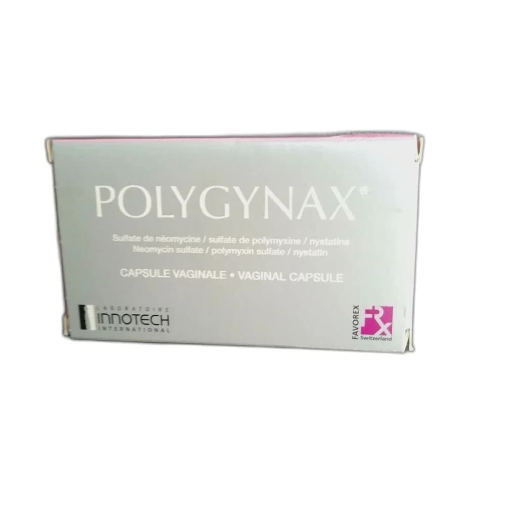 Polygynax Each vaginal capsule contains neomycin sulfate 35,000 IU, polymyxin B sulfate 35,000 IU, and nystatin 100,000 IU