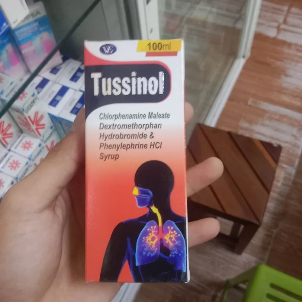 Tussinol Syrup Chlorphenamine maleate 2 mg, dextromethorphan hydrobromide 10 mg, phenylephrine hydrochloride 5 mg per 5 ml