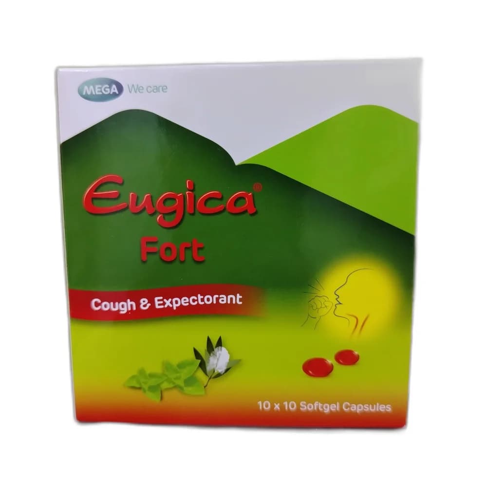 Eugica Fort Eucalyptol 100 mg / Cajuput oil 50 mg / Ginger oil 0.75 mg / Menthol 0.5 mg / Ash oil 0.36 mg