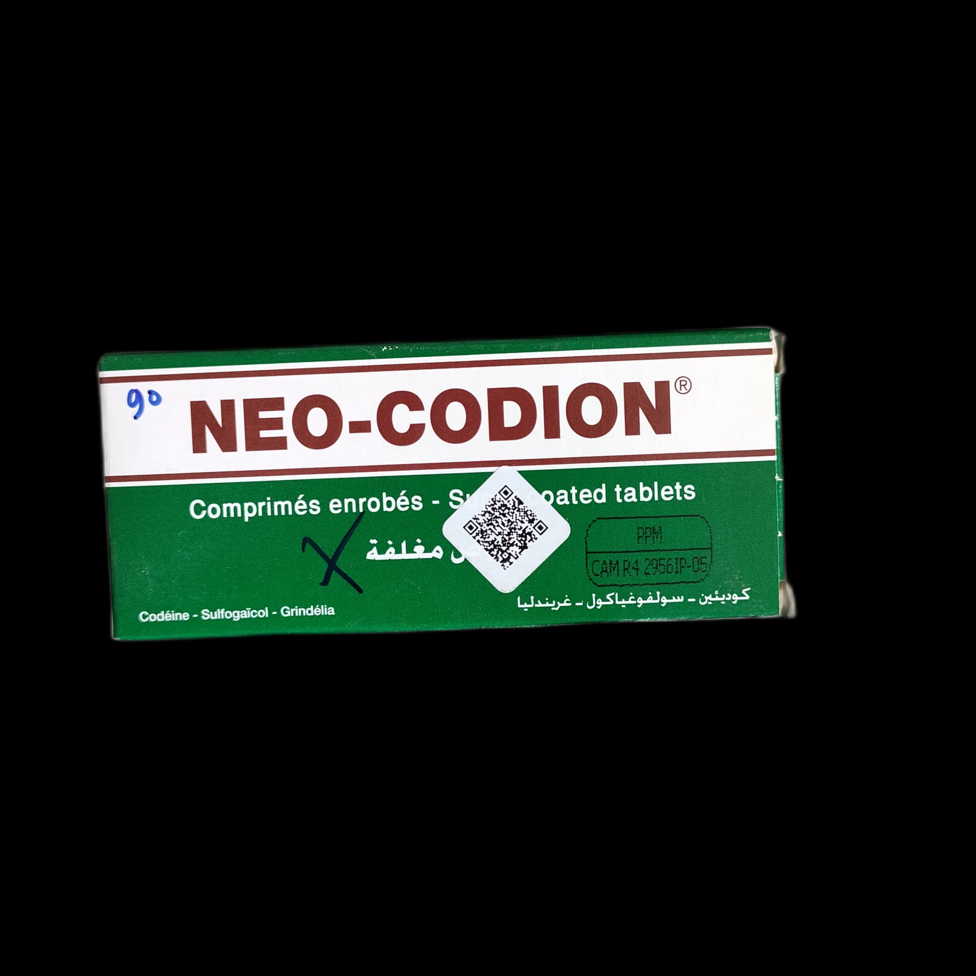 Neo-Codion Camphosulfonate de codeine 25mg, Sulfogaicol 100mg, Grindelia 20mg