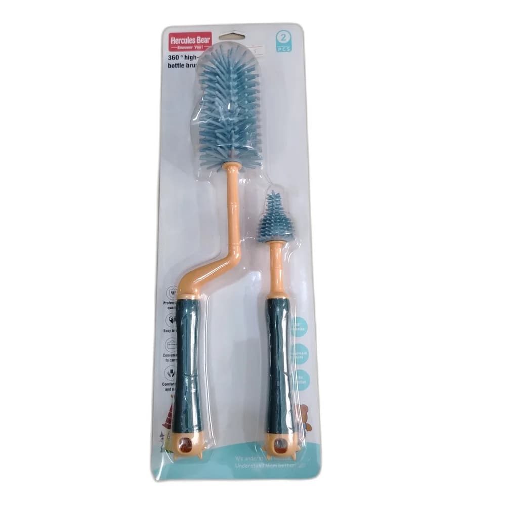 Hercules Bear 360° Silicone Bottle Brush Set (2 Pcs) 2 Pcs (1 large bottle brush + 1 small nipple brush)
