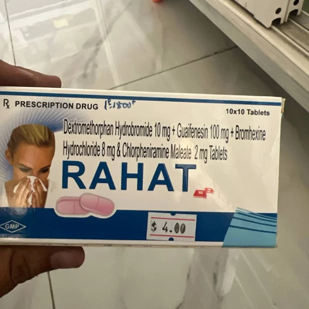 RAHAT Dextromethorphan HBr 10 mg + Guaifenesin 100 mg + Bromhexine HCl 8 mg + Chlorpheniramine Maleate 2 mg