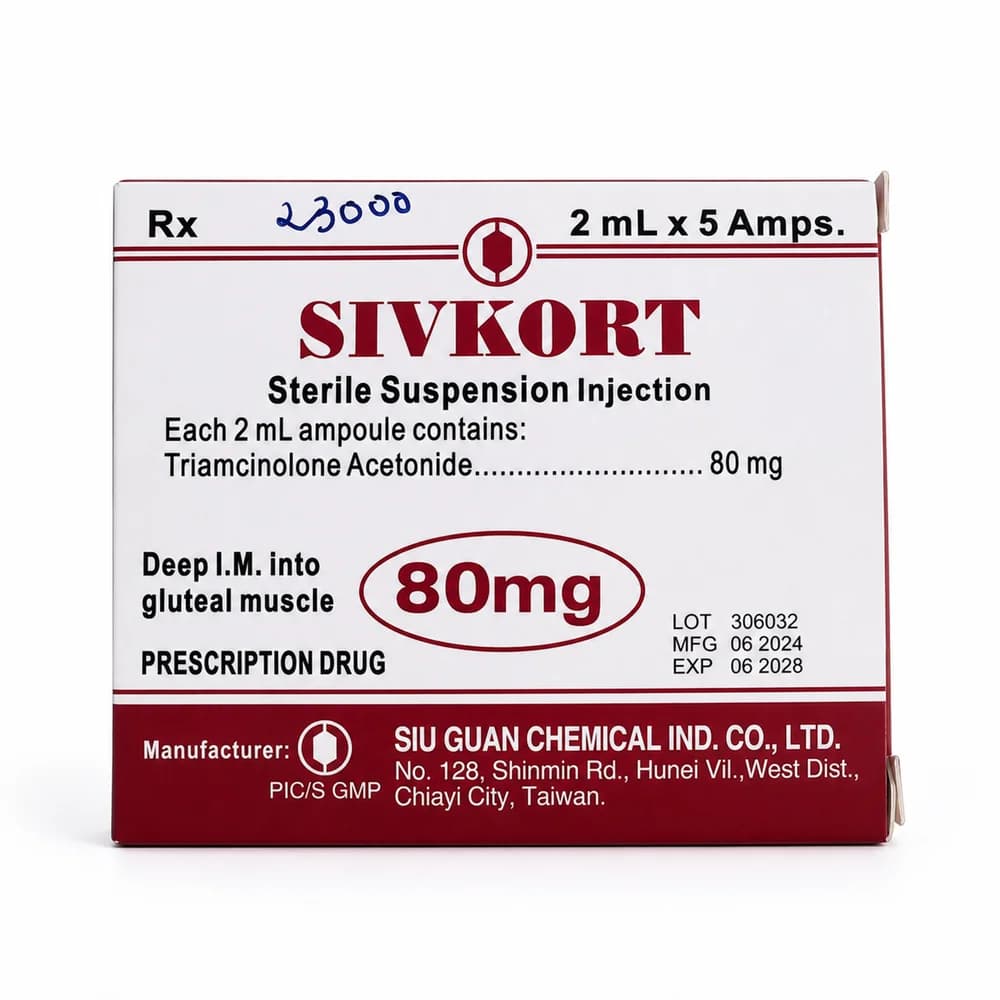 Sivkort Triamcinolone acetonide 80 mg per 2 mL ampoule