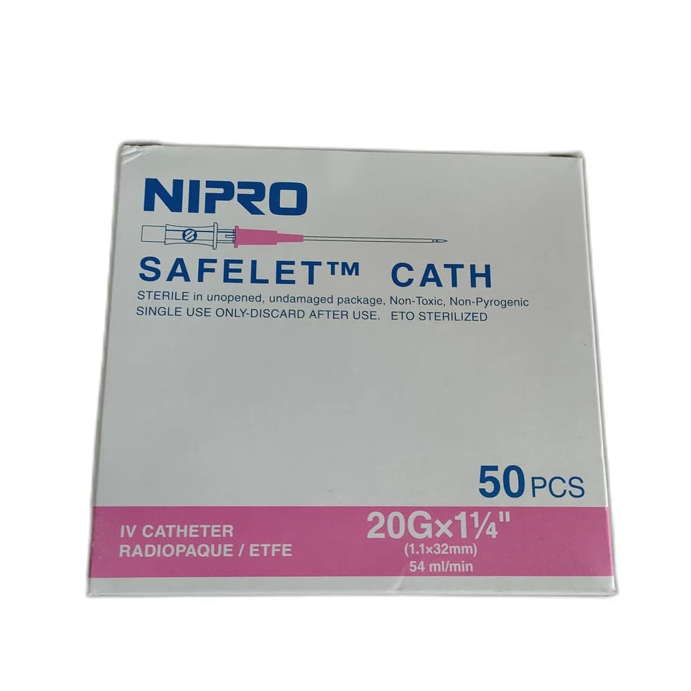 Nipro Safelet Cath IV Catheter 20G × 1¼ in (1.1 × 32 mm), 54 mL/min
