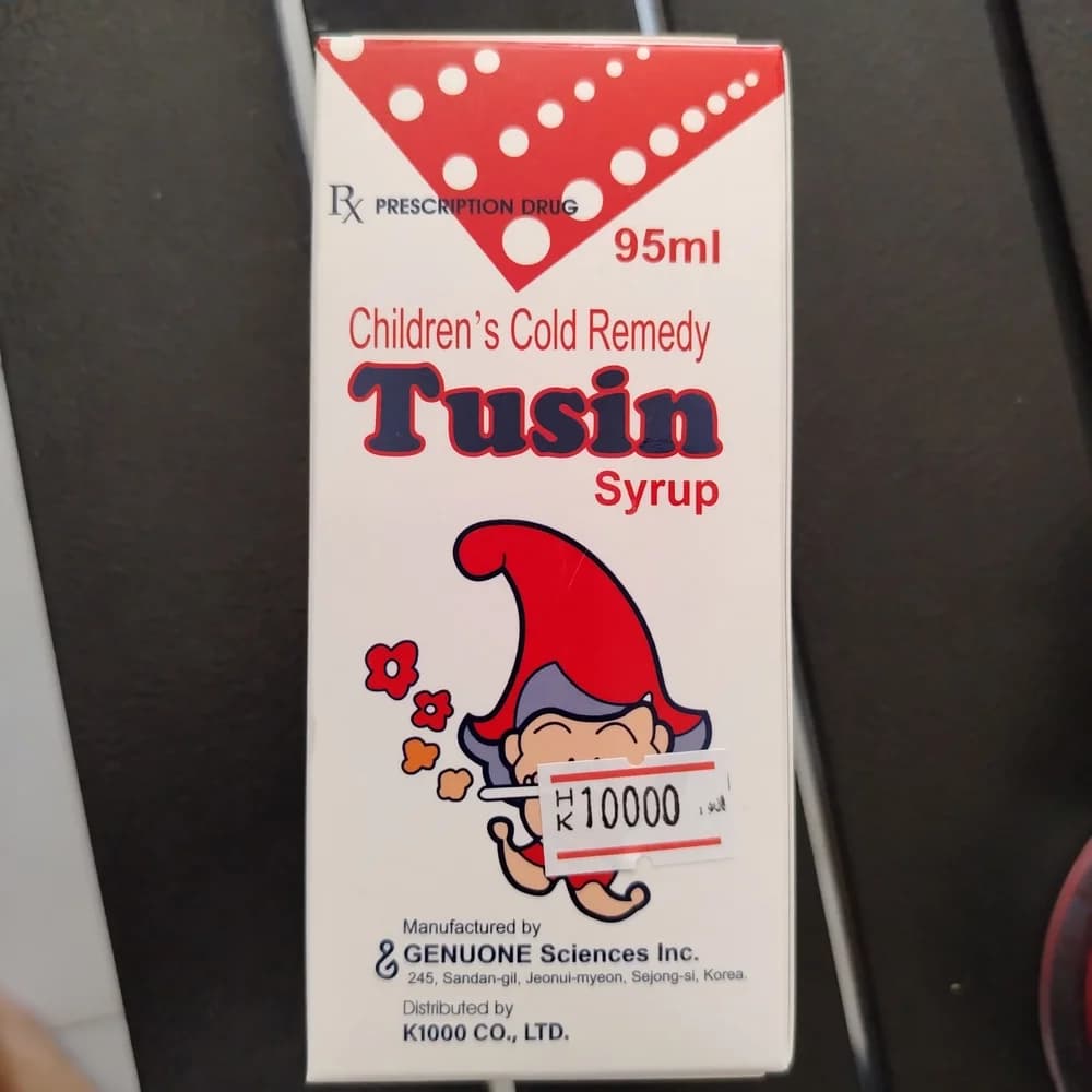 Tusin Syrup Per 100 mL: Acetaminophen 1000 mg, Dextromethorphan HBr 50 mg, dl-Methylephedrine HCl 62.5 mg, Chlorpheniramine maleate 8.3 mg, Guaifenesin 233.3 mg, Anhydrous caffeine 133.3 mg (95 ml)