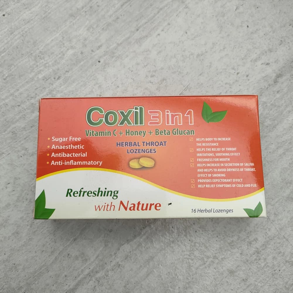 Coxil 3 in 1 Herbal throat lozenges, 16 lozenges