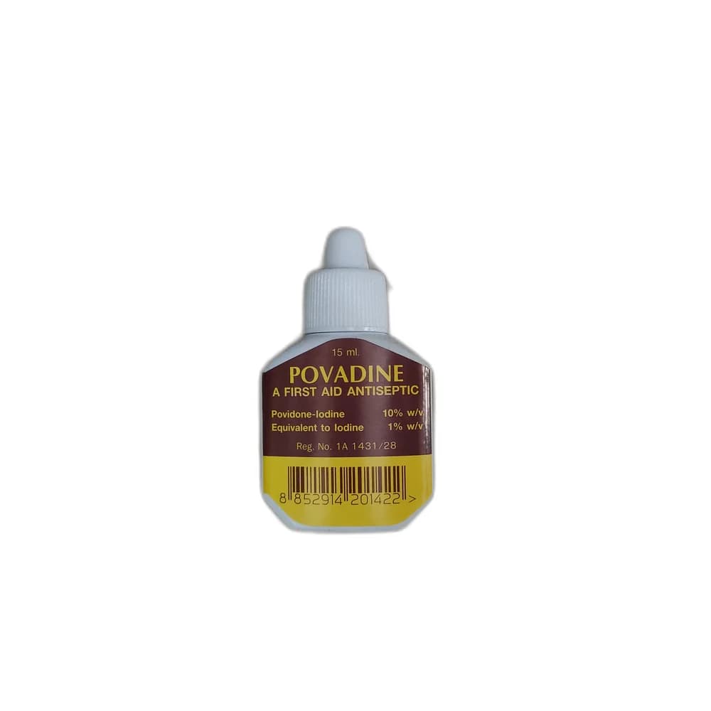 Povadine Povidone-Iodine 10% w/v. Equivalent to Iodine 1% w/v. 15 ml.