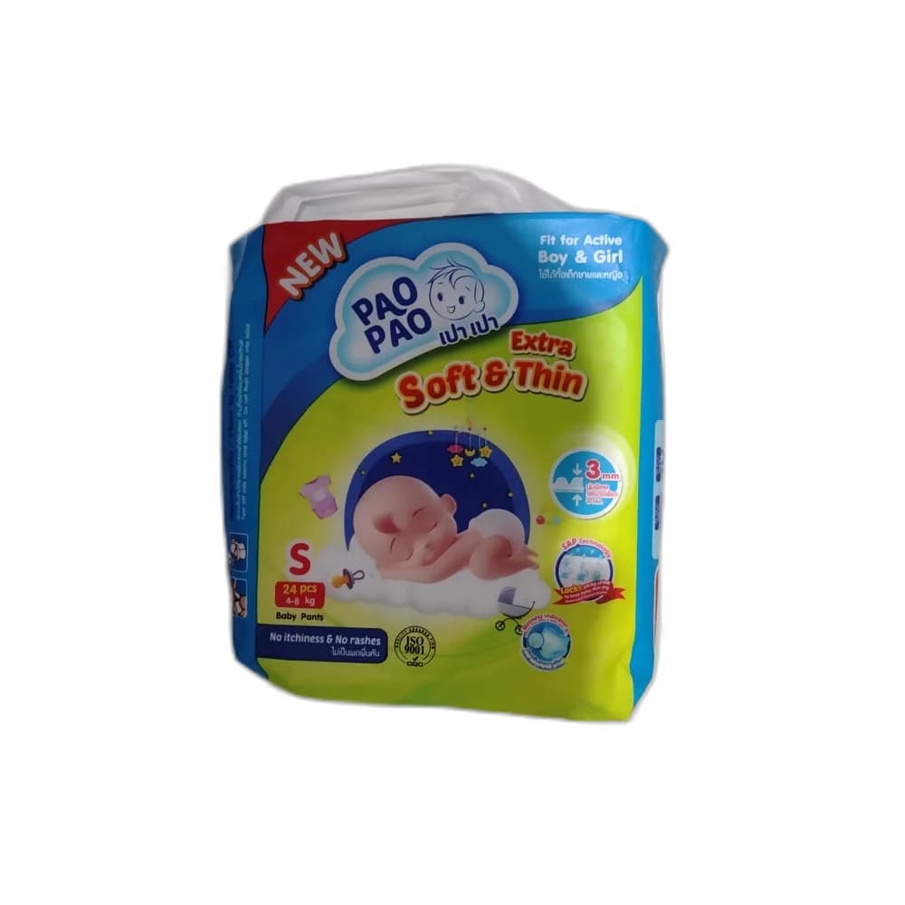 Pao Pao Extra Soft & Thin Baby Pants (Size S, 24 pcs) Size S (4-8 kg), 24 pcs