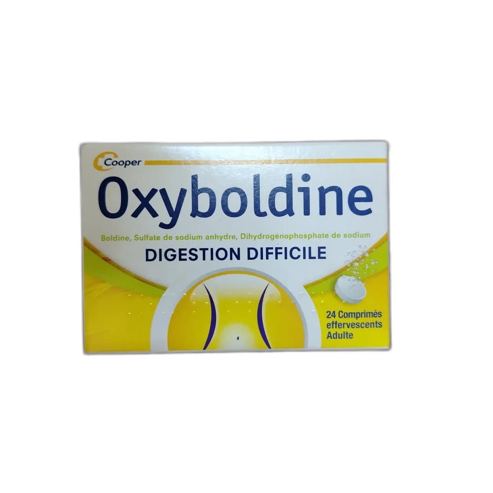 Oxyboldine Boldine 0.5 mg, Anhydrous sodium sulfate 54.0 mg, Sodium dihydrogenophosphate 132.0 mg per effervescent tablet