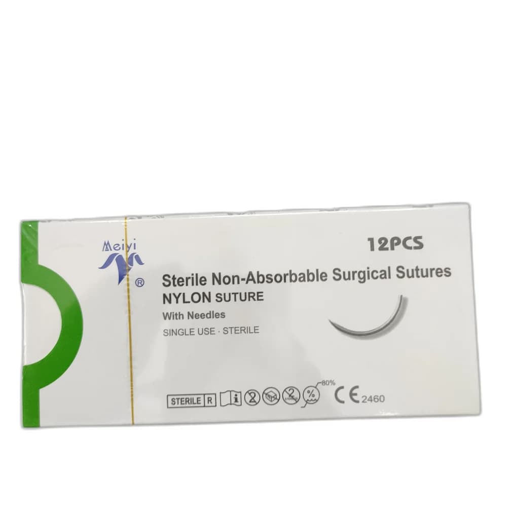 Meiyi Nylon Suture 3/0 (2 metric), 75 cm, 26 mm 3/8 circle reverse cutting needle