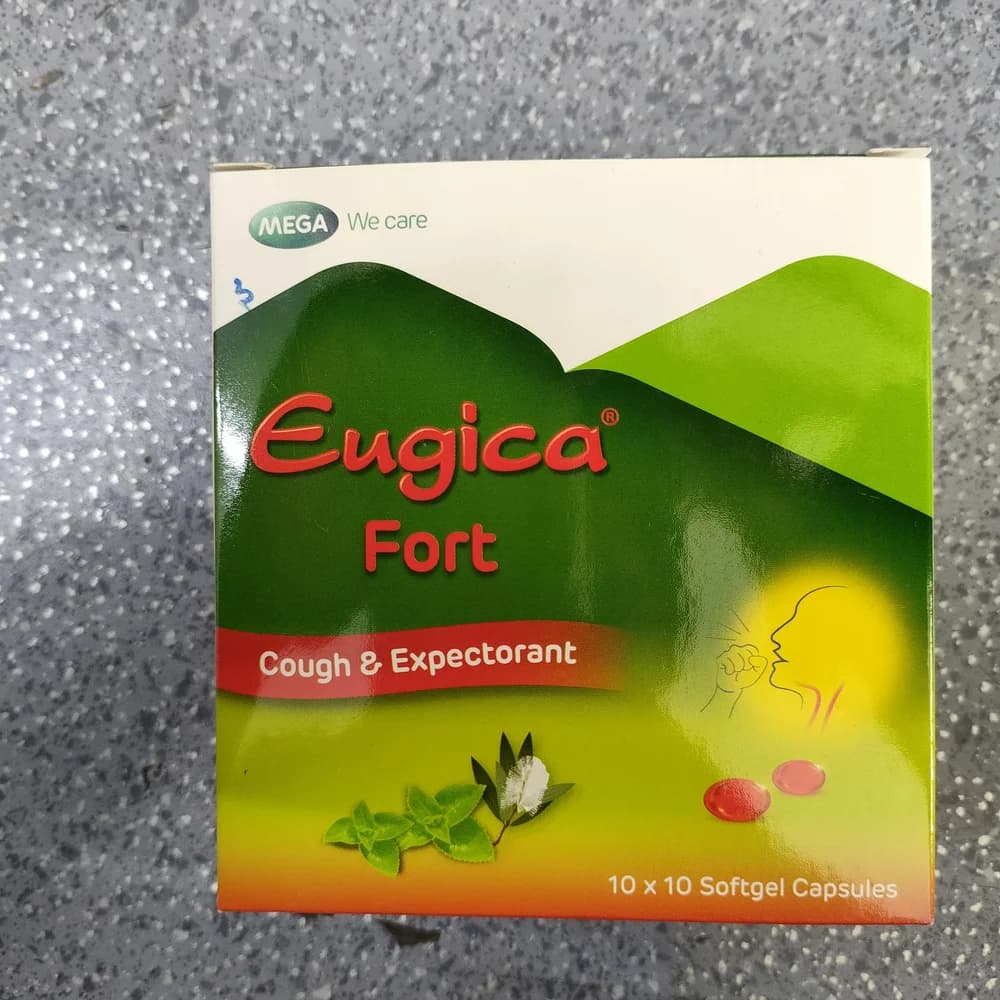 Eugica Fort Eucalyptol, Menthol, Tinh dầu tràm (Cajuput oil), Gừng (Ginger oil) — herbal cough & expectorant blend