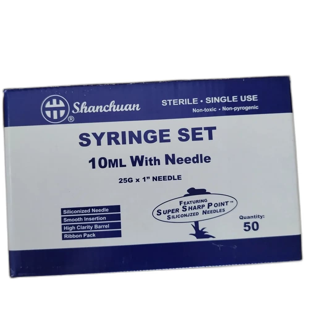 Shanchuan Syringe Set 10ml 10 ml syringe with 25G x 1" needle (0.5 x 25 mm)