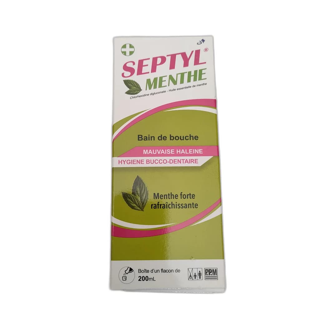Septyl Menthe Chlorhexidine digluconate 20% 1 mL + mint essential oil 0.5 mL per 200 mL