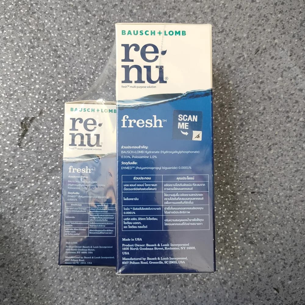 Bausch + Lomb ReNu Fresh Multi-Purpose Solution Bausch+Lomb Hydranate (hydroxyalkylphosphonate) 0.03% + Poloxamine 1.0% + DYMED (Polyaminopropyl biguanide) 0.0001%
