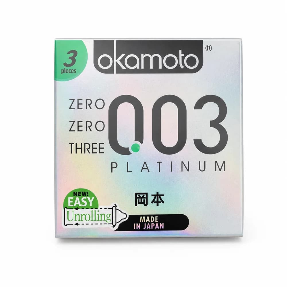 Okamoto 0.03 Platinum condom, reservoir-ended, 3 pieces