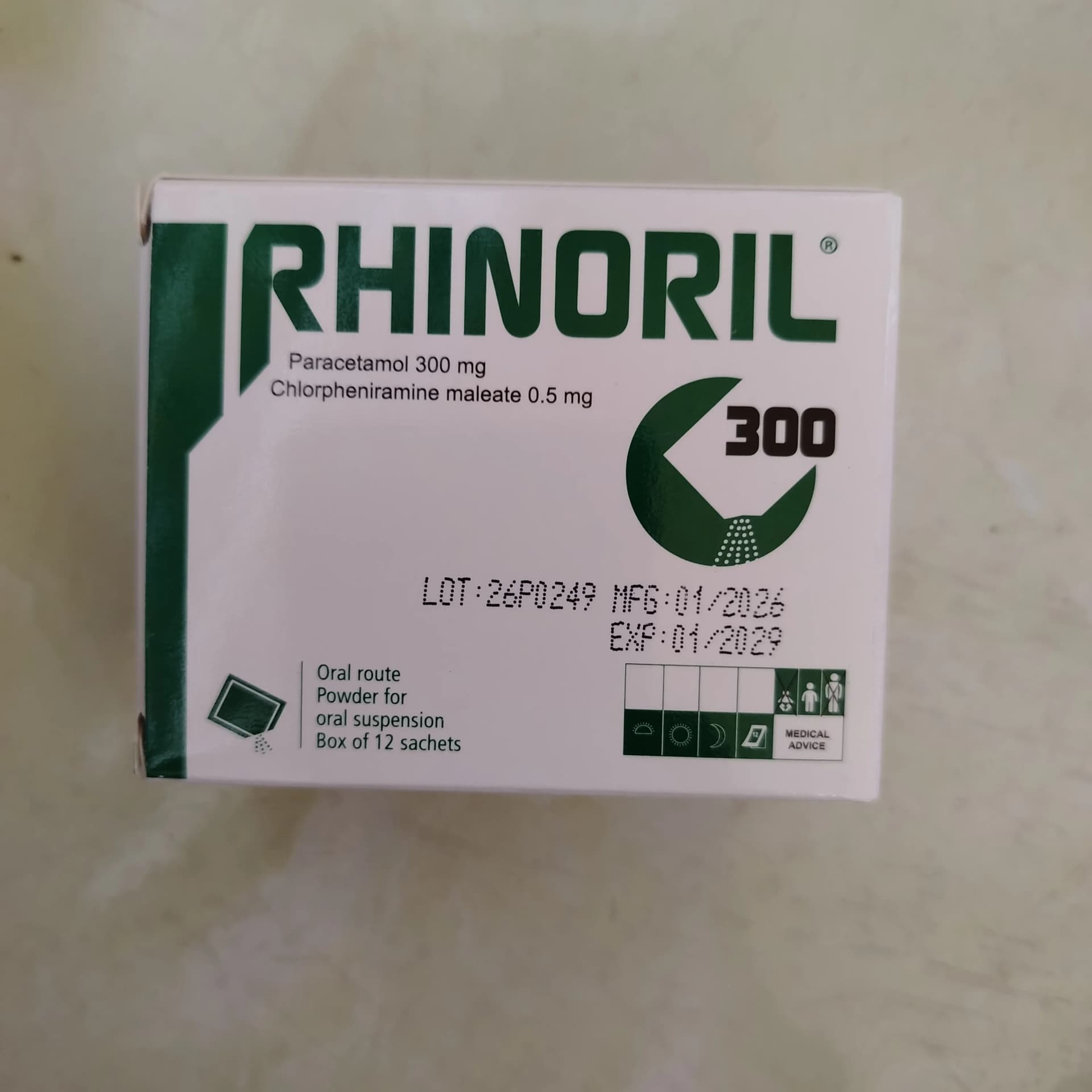 Rhinoril 300 Paracetamol 300 mg / Chlorpheniramine Maleate 0.5 mg