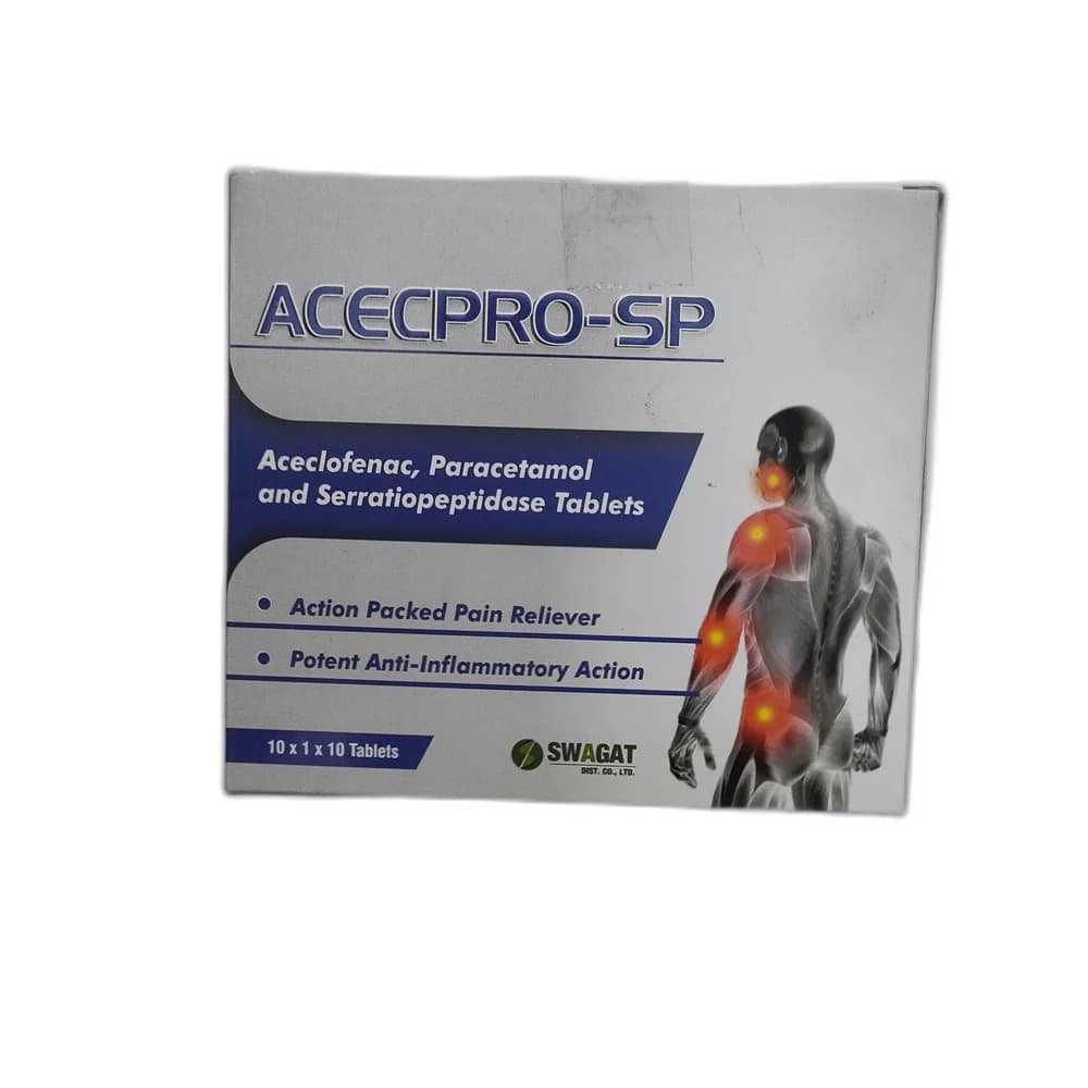 Acecpro-SP Aceclofenac 100 mg / Paracetamol 500 mg / Serratiopeptidase 10 mg