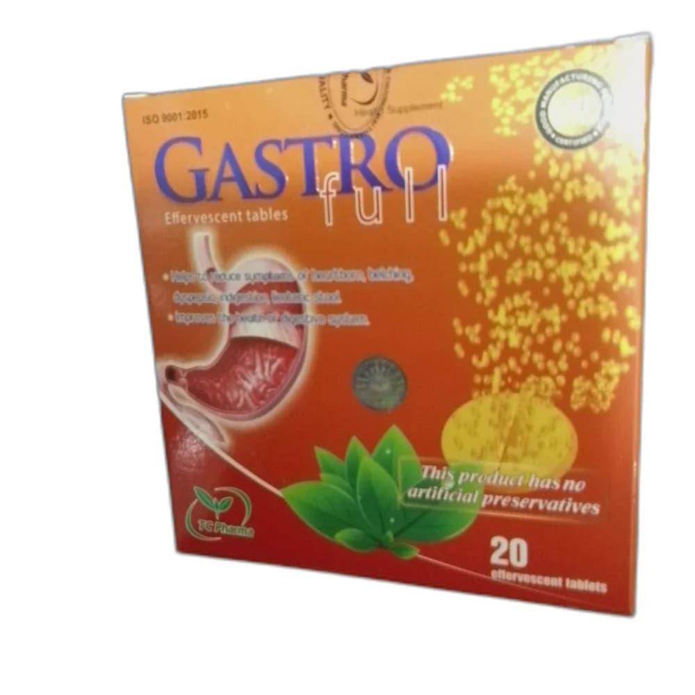 Gastro Simethicone 20 mg + papain 60 mg + alpha-amylase 10 mg per effervescent tablet