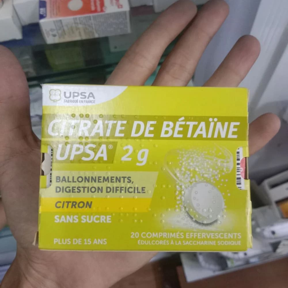 Citrate de Betaine UPSA Betaine citrate 2 g effervescent tablets, lemon flavour, 20 tablets