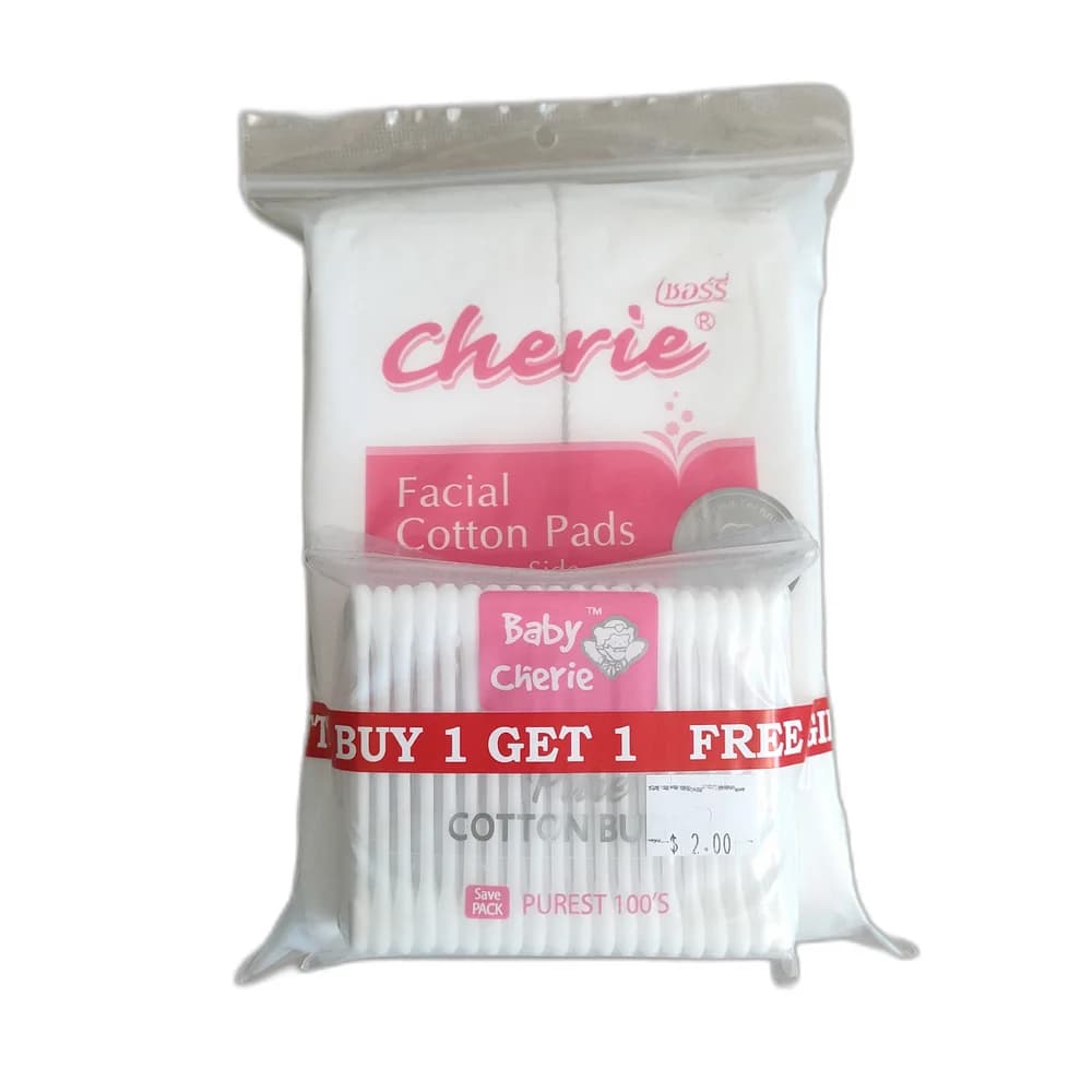 Cherie Facial Cotton Pads with Baby Cherie Cotton Buds 100 pads and 50 buds