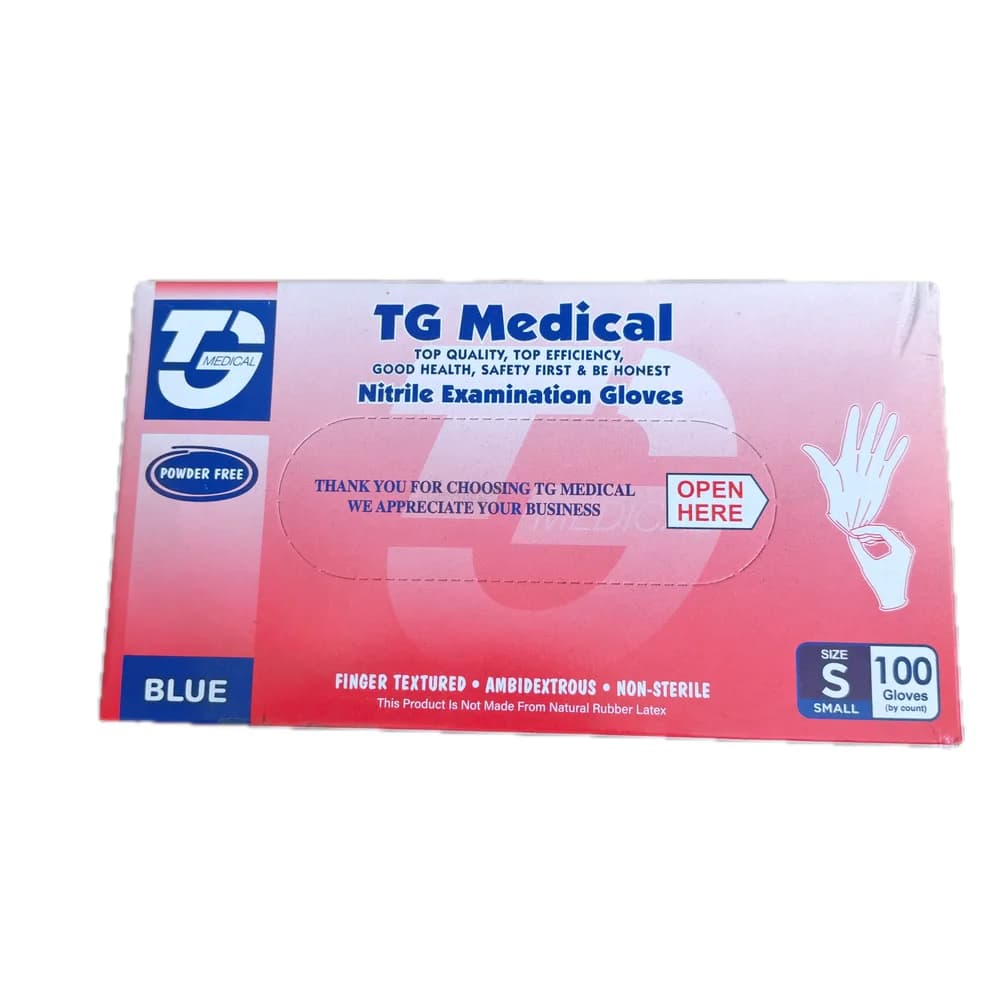 TG Medical Nitrile Examination Gloves Size S (Small), Blue, Powder-Free