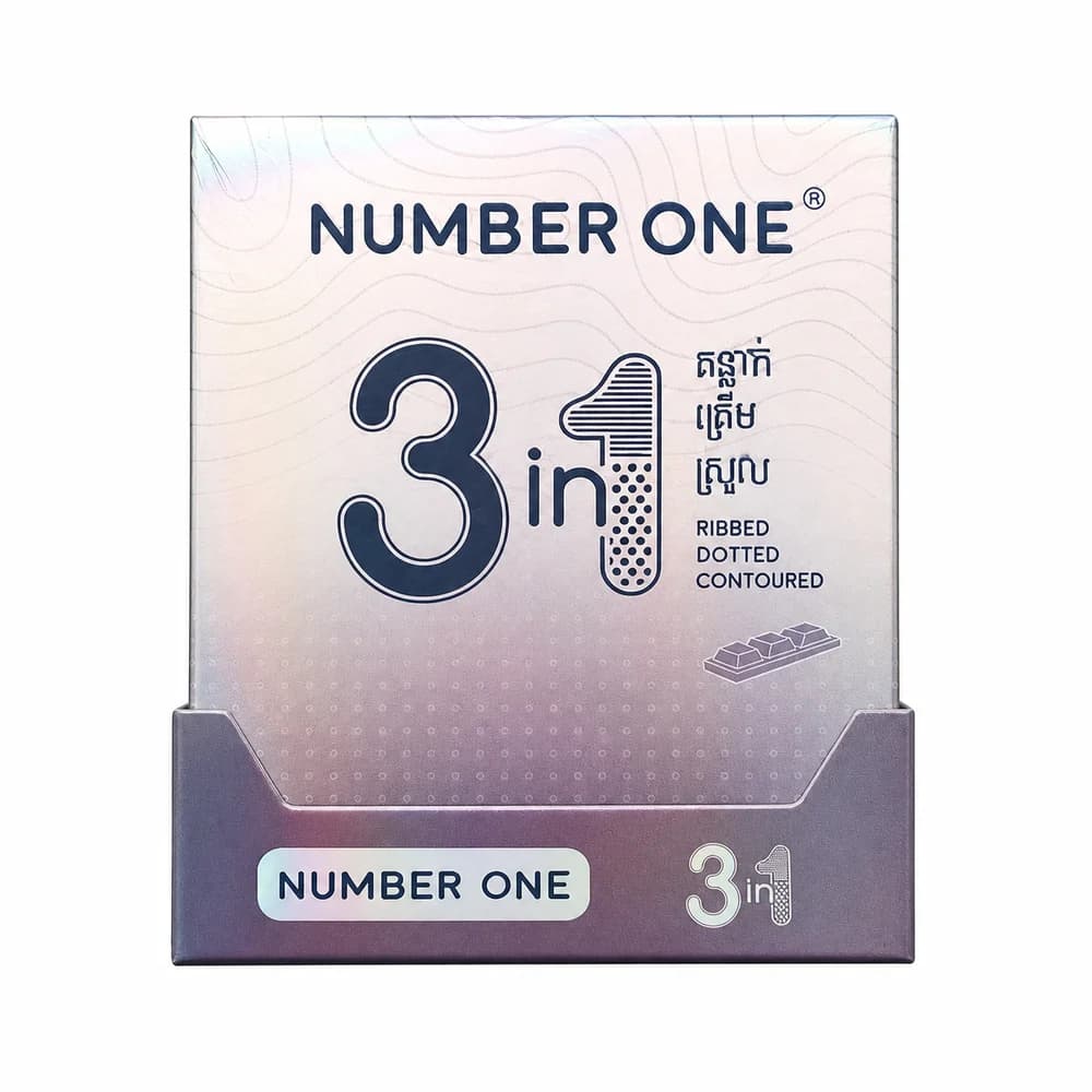 Number One 3 in 1 ribbed, dotted and contoured condom, 6 x 3's