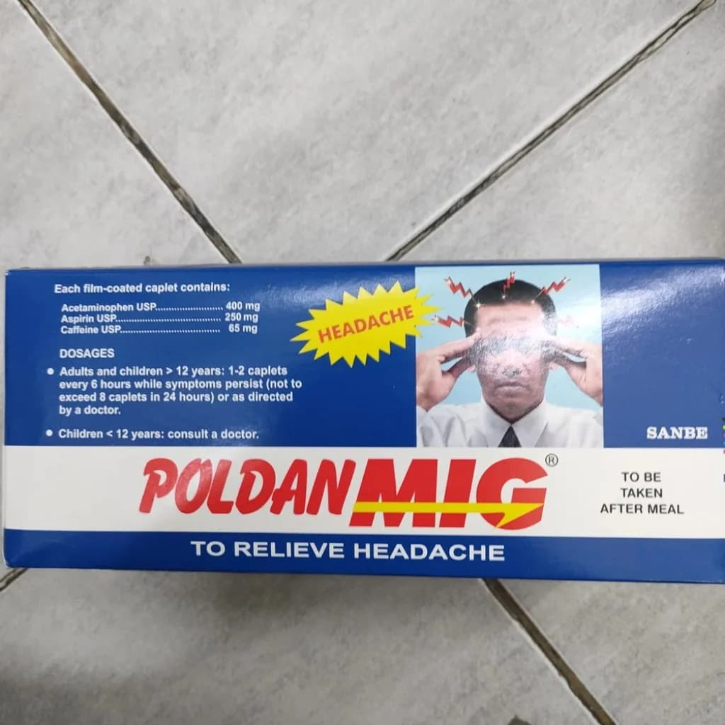 Poldan Mig Acetaminophen 400 mg / Aspirin 250 mg / Caffeine 65 mg per caplet