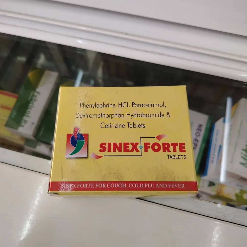 Sinex Forte Phenylephrine 5 mg + paracetamol 500 mg + dextromethorphan hydrobromide 10 mg + cetirizine 5 mg per tablet