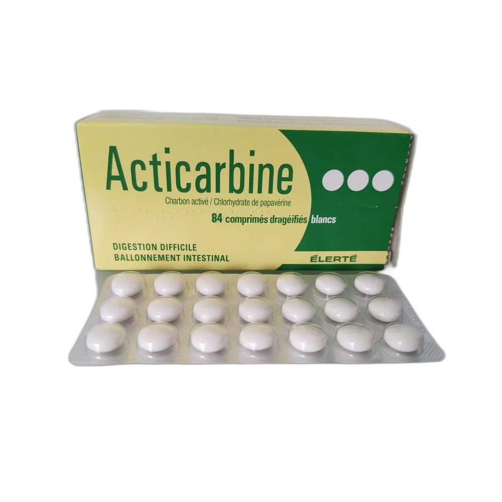 Acticarbine 70 mg activated charcoal / 14 mg papaverine hydrochloride per tablet