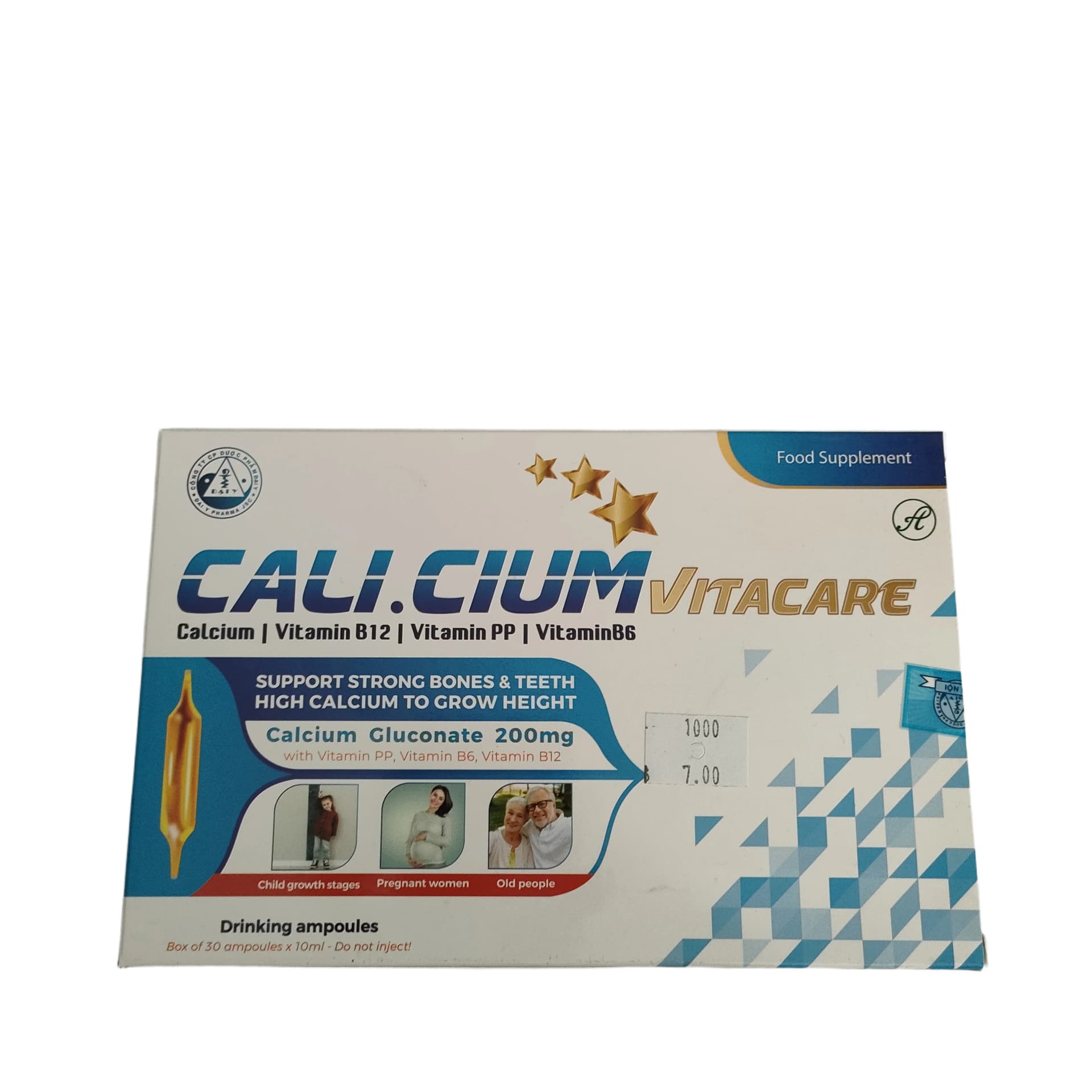 Cali.Cium Vitacare Calcium Gluconate 200mg per ampoule