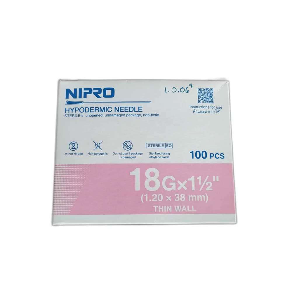 Nipro Hypodermic Needle 18G × 1½ in (1.20 × 38 mm)
