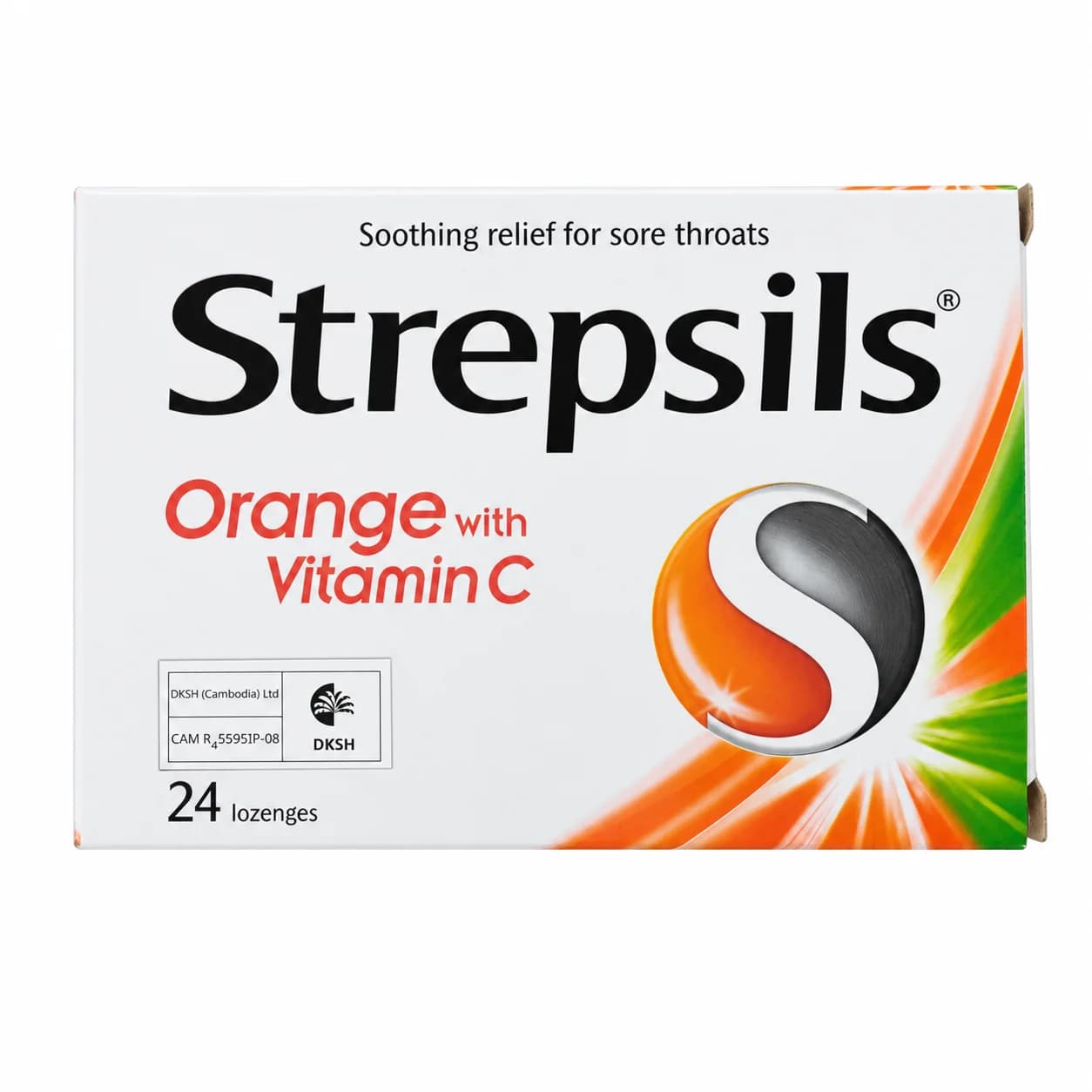 Strepsils 1.2 mg dichlorophenylcarbinol / 0.6 mg amylmetacresol / 100 mg Vitamin C