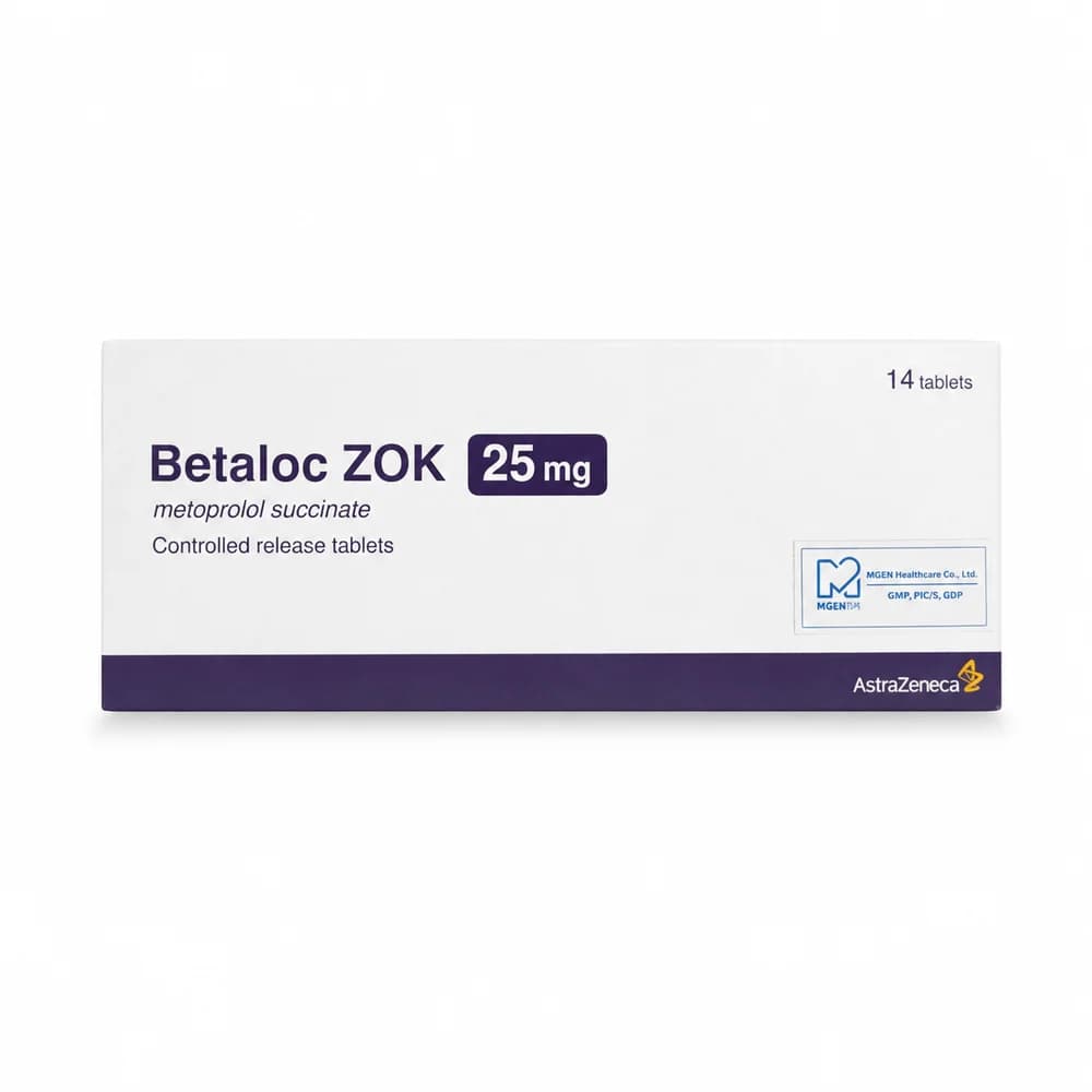 Betaloc ZOK Metoprolol succinate 23.75 mg equivalent to metoprolol 25 mg, 14 controlled-release tablets