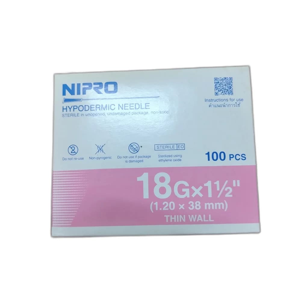 Nipro Hypodermic Needle 18G x 1 1/2 inch (1.20 x 38 mm)