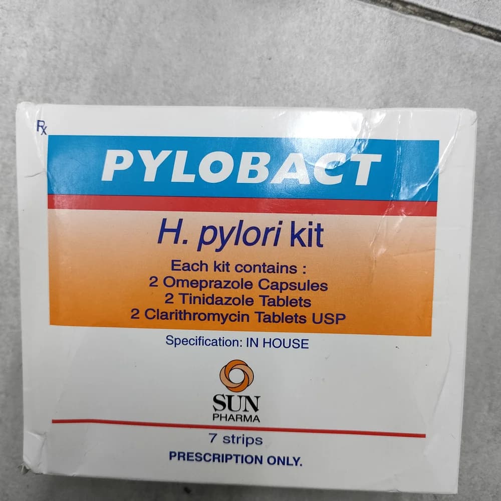 Pylobact Per strip: 2 Omeprazole + 2 Tinidazole + 2 Clarithromycin tablets