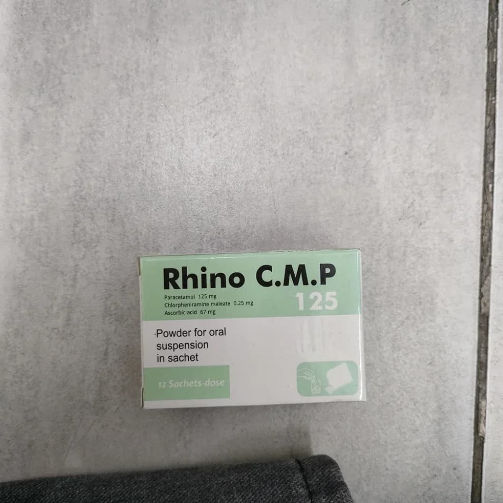 Rhino C.M.P 125 Paracetamol 125 mg, Chlorpheniramine maleate 0.25 mg, Ascorbic acid 67 mg per sachet