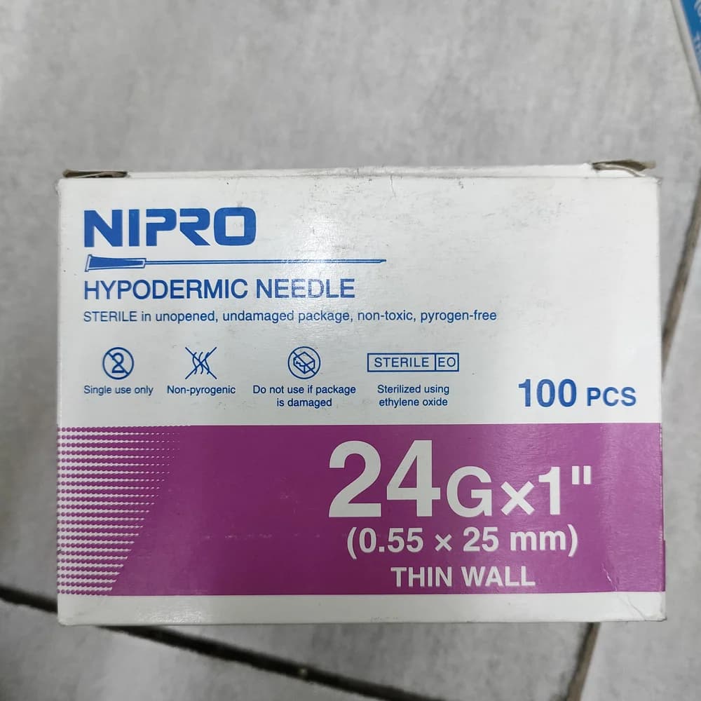 Nipro Hypodermic Needle 24G x 1″ Sterile disposable hypodermic needle, 24G x 1″ (0.55 x 25 mm)
