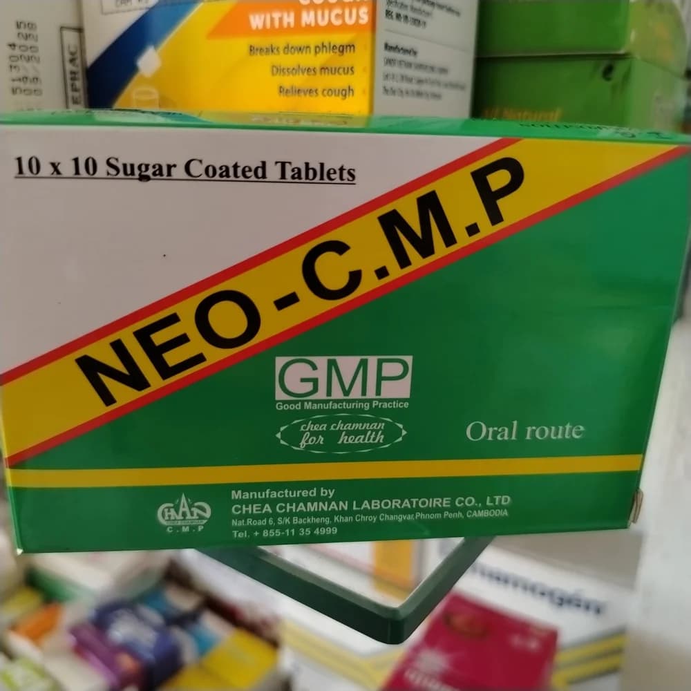 Neo-C.M.P Terpin hydrate 100 mg, Sodium benzoate 50 mg, Dextromethorphan HBr 5 mg per tablet