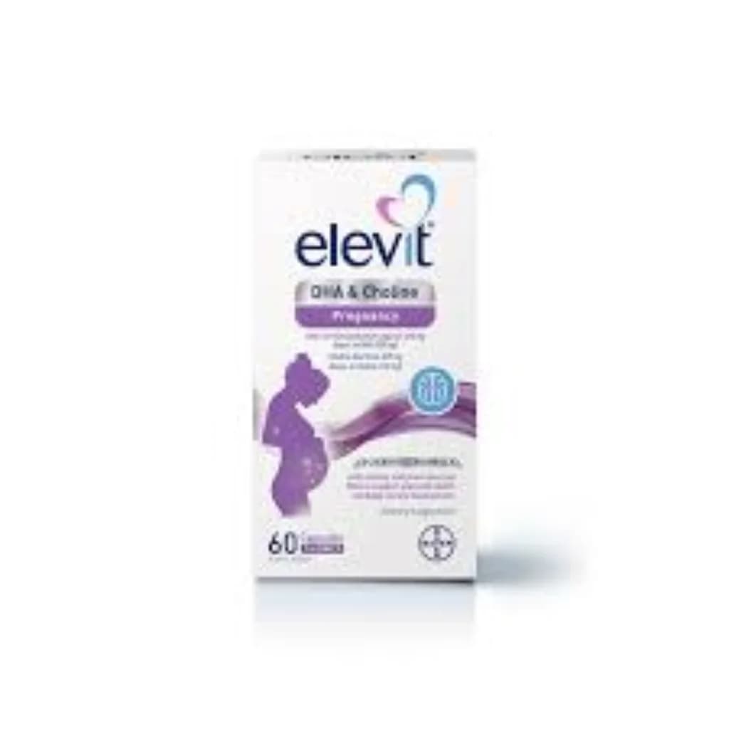 Elevit DHA & Choline Pregnancy 1 capsule daily. Per capsule: DHA 200 mg (from algal oil) + Choline 110 mg (from Choline bitartrate 267 mg)