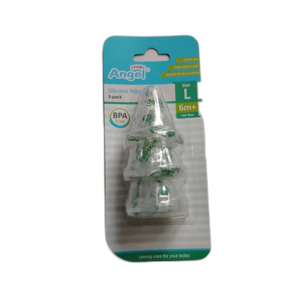 Stony Angel Silicone Nipple (Size L, 6m+, Fast Flow, 3-pack) Size L