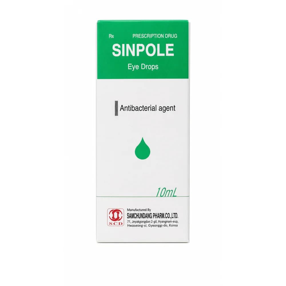 Sinpole Chloramphenicol 5 mg/mL; dexamethasone disodium phosphate 1 mg/mL; tetrahydrozoline hydrochloride 0.25 mg/mL eye drops, 10 mL