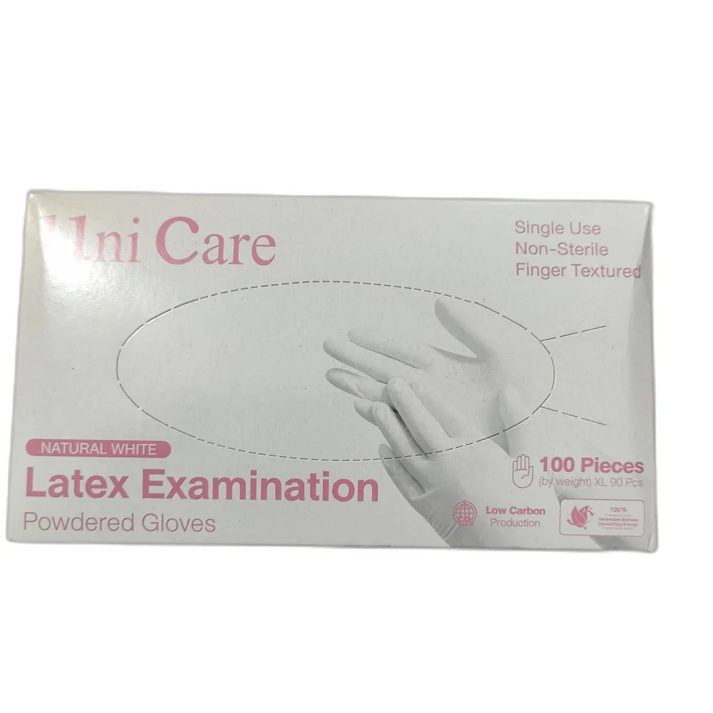 Uni Care Latex Examination Gloves Size M (7-8) - PHARMACIE MONGKUL