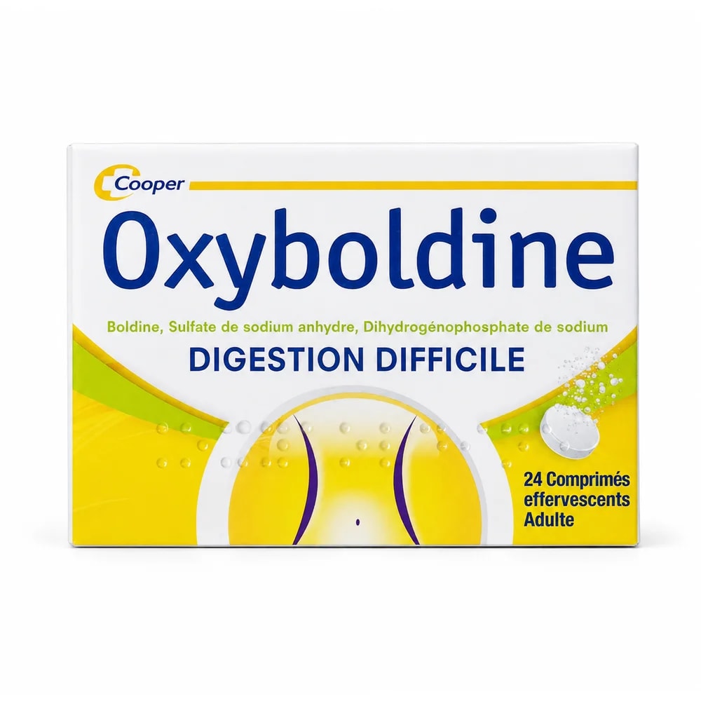 Oxyboldine Boldine 0.5 mg, anhydrous sodium sulfate 54 mg, and sodium dihydrogen phosphate 132 mg effervescent tablets, 2 tubes of 12 tablets - Kim Yi