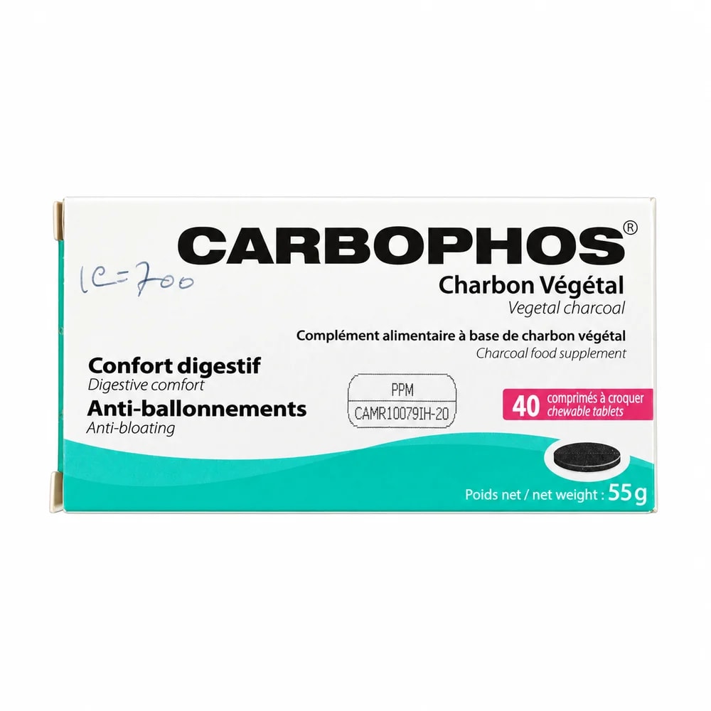 Carbophos 1.2 g of activated vegetable charcoal per 3 chewable tablets - Sann Sopheachenda Pharmacy